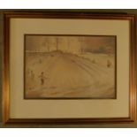 A framed and glazed watercolour, winter scene. After W. Russell Flint. signed Jack Elliott. H.50 W.