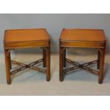 A pair of Georgian style mahogany night tables, labelled Reprodux. 51 x 42cm
