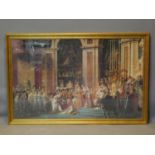 A large framed and glazed print, Royal coronation. 135 x 84cm