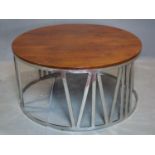 A contemporary chrome 'Roman numeral' coffee table, with walnut top, H.50 D.100cm