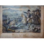 An early 19th century French coloured engraving titled 'Le Bataille de Wagram', dated 1809, with