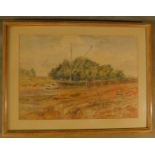 G. H. Rhoades (1898-1980) A framed and glazed watercolour, sailing boat in a landscape, signed. H.45