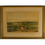 A large framed and glazed etching, signed J Chamberlain. H.61 W.82cm