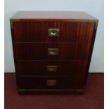 A mahogany brass bound military style chest of small size. H.69 W.60 D.35cm