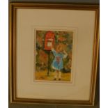 A framed and glazed watercolour, a letter to post, signed S J Cardew, label to verso. H.37 W.31cm