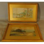 A pair of 19th century framed and glazed watercolours, country landscapes. H.49 W.73cm