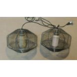 A pair of industrial style wire mesh ceiling light pendants, H.23 D.27cm