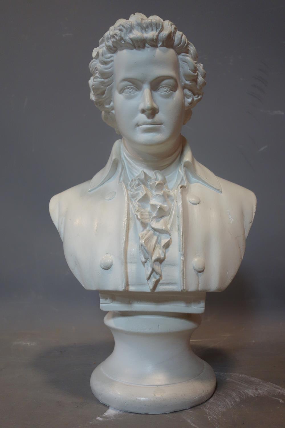 A collection of five busts to include Mozart, Beethoven and Greek philosopher. tallest H.45cm - Image 2 of 4