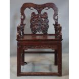 A 20th century Chinese hardwood throne chair, H.99 W.60 D.44cm