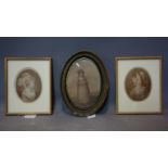 A Victorian print of a lady in oval gilt wood frame, together with 2 prints after Bartolozzi