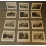 A set of 12 framed and glazed prints, pastoral scenes. H.26 W.32cm