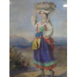 J.S. Egerton (19th century school), A lady carrying a basket of fruit on her head in a mountainous