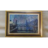 A framed oil on board of the Thames at Westminster. 56x40cm