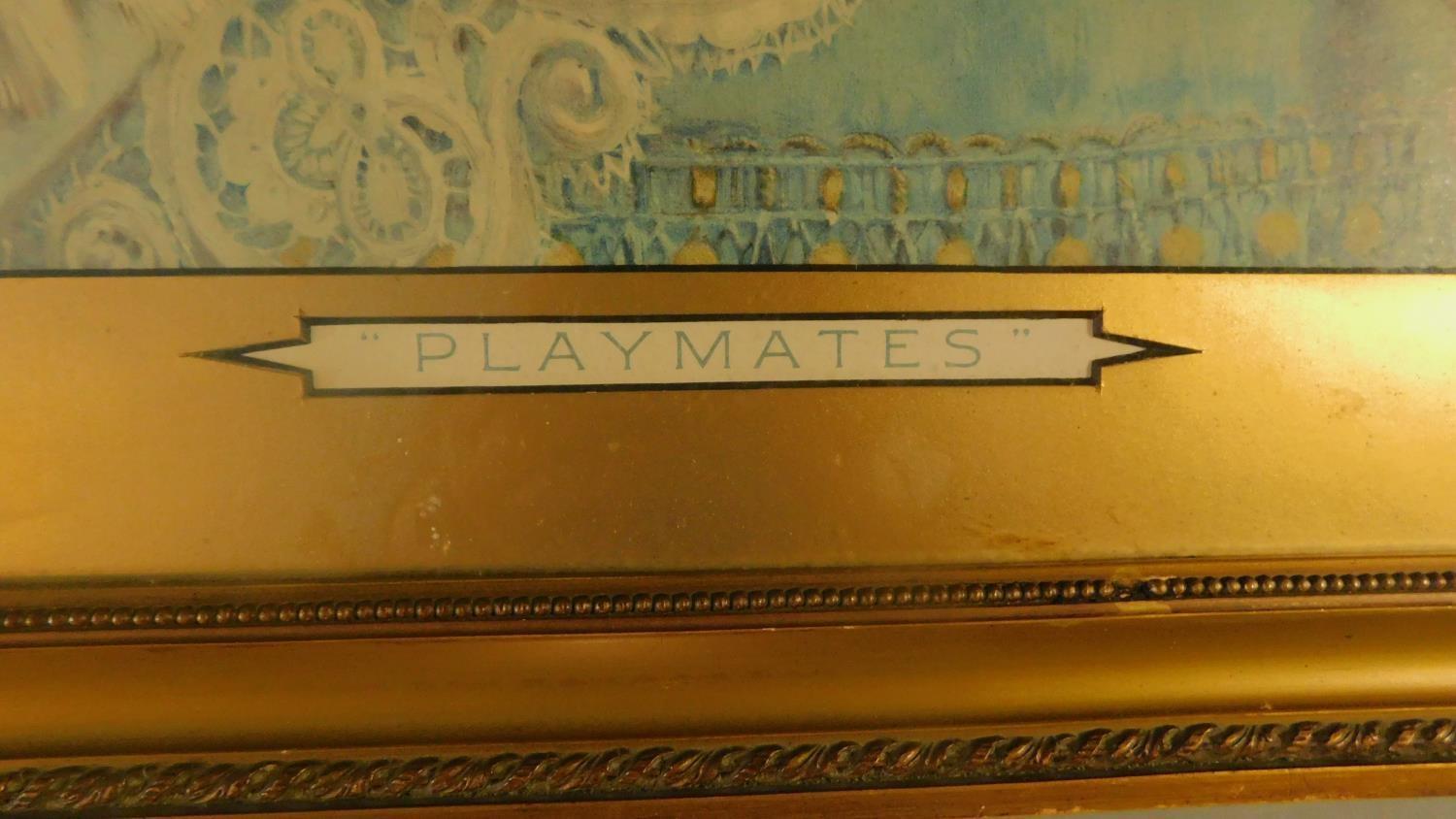 A large 19th century framed and glazed print, "Playmates". H.65 W.77cm - Image 3 of 3