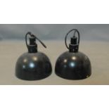 A pair of black metal 'Hatco' corporation ceiling light pendants, H.29 D.28cm