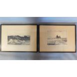 A pair of framed and glazed etchings, signed Norman Wilkinson. 57x43cm