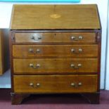 An Edwardian Sheraton revival mahogany bureau, H.105 W.92 D.45cm