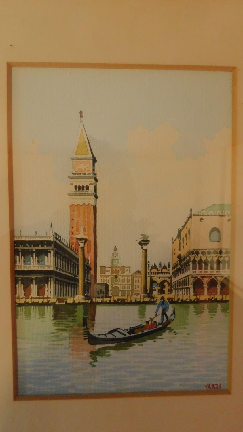 A pair of framed and glazed Venetian canal scenes, signed VARZI. 25x16cm - Image 3 of 4