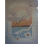 Harry Wysocki, print of a crane, bearing signature to block, 39 x 29cm