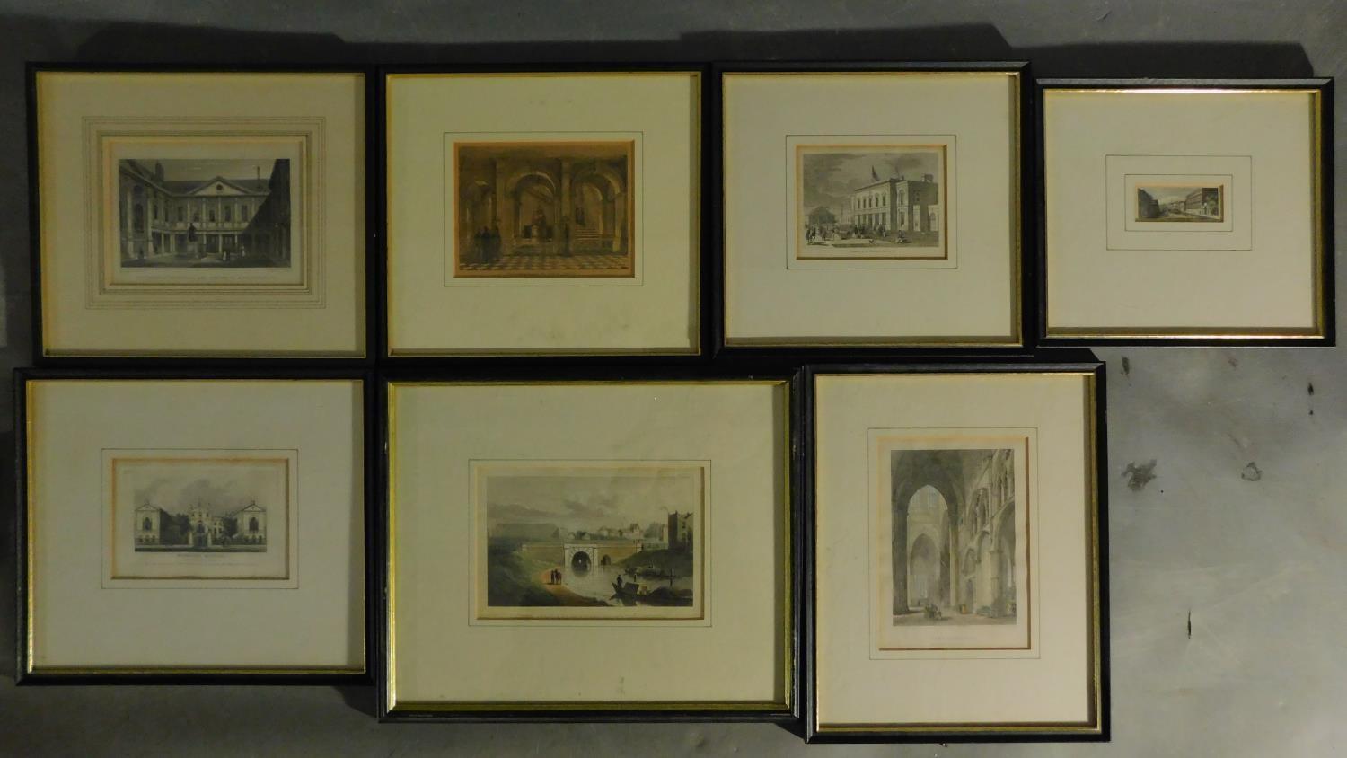 A collection of 7 various framed and glazed etchings of architectural interest. 37x30cm (largest)