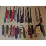 An extensive collection of silk ties and a silk scarves