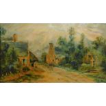 WITHDRAWN - Late 19th / early 20th century school, Village street scene, oil on canvas, monogrammed