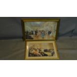 Two prints of classical party scenes, largest - 50 x 75cm