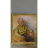 A large gilt framed oil on board, portrait of a lady 100x85cm