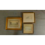 Three framed and glazed pencil drawings. H.33 W.43 (largest)