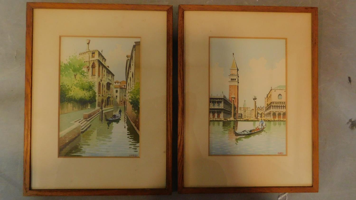 A pair of framed and glazed Venetian canal scenes, signed VARZI. 25x16cm