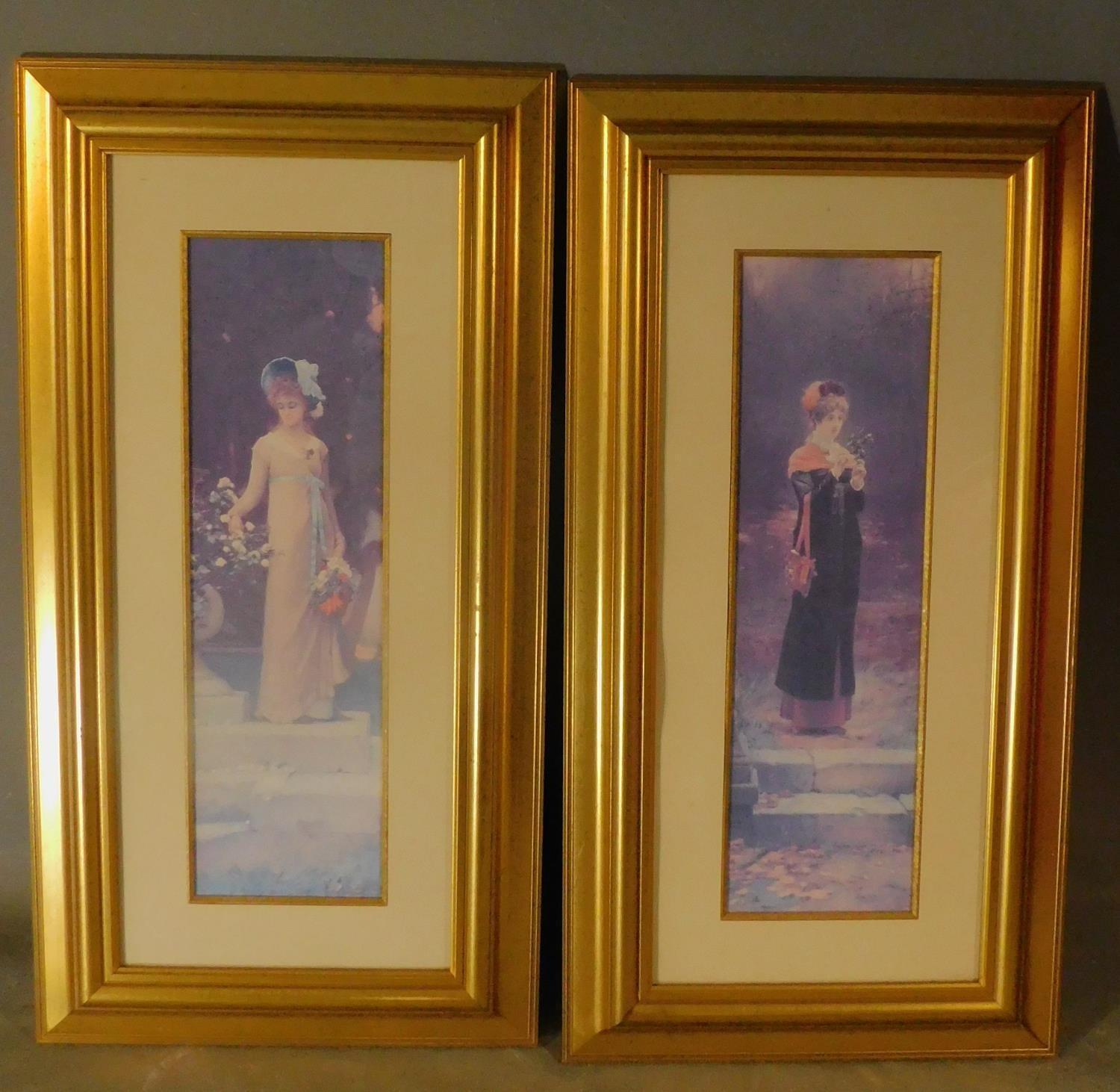 A pair of framed and glazed prints, Victorian ladies. H.91 W.47cm