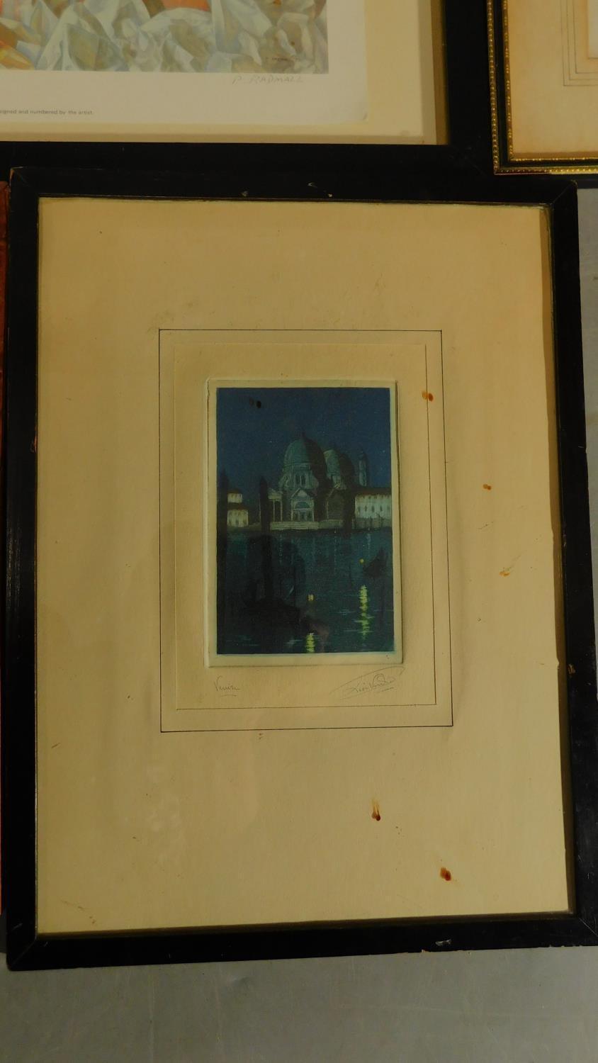 A signed etching of Venice and a collection of 4 various framed and glazed prints. 64x51cm (largest) - Image 6 of 11