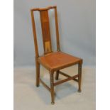 An oak chair with stud bound leather seat on turned legs, H.100cm