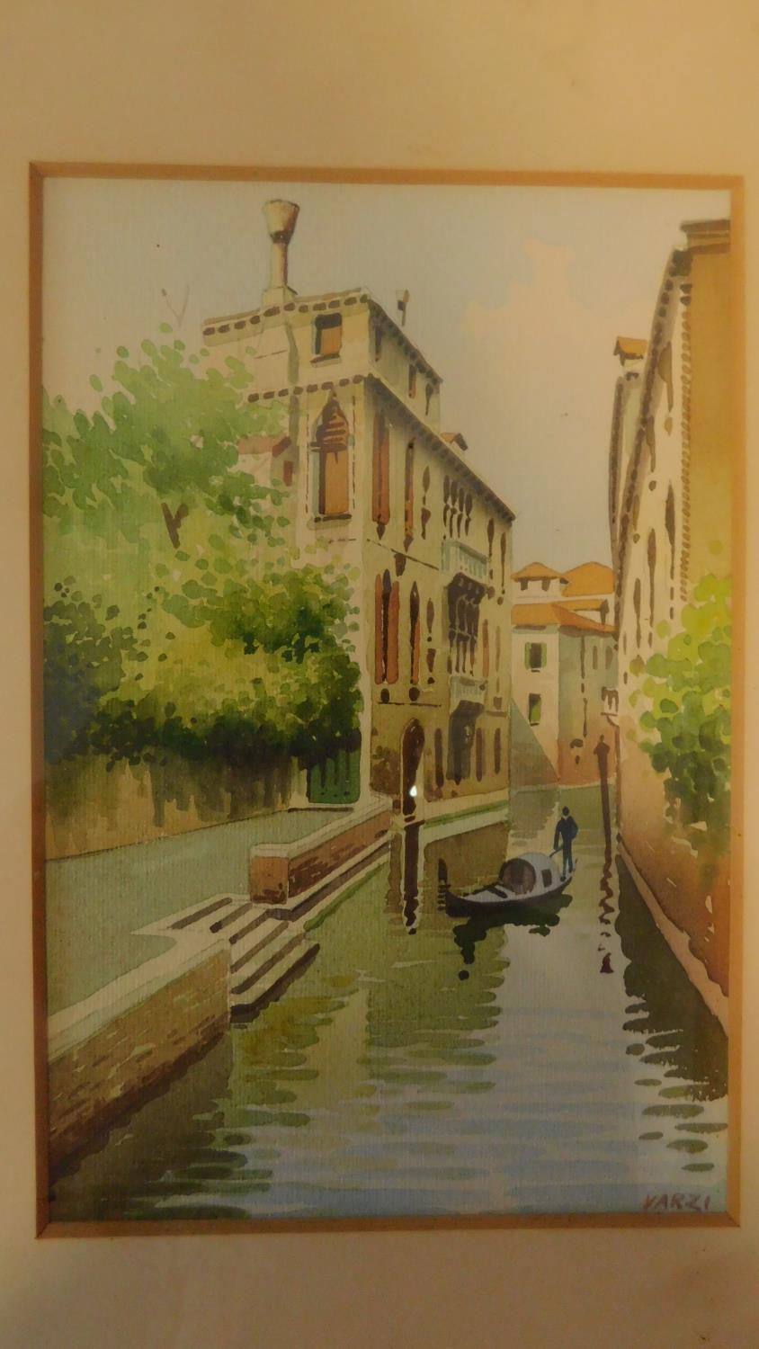 A pair of framed and glazed Venetian canal scenes, signed VARZI. 25x16cm - Image 2 of 4