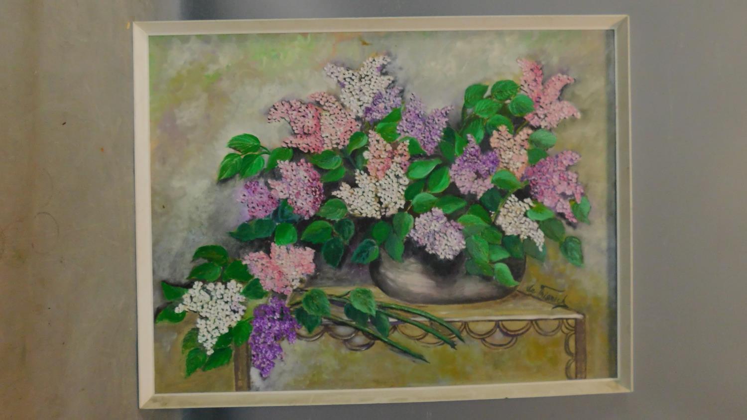 A framed oil on board, still life flowers, indistinctly signed. 100x78