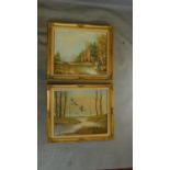 A pair of 1970's vintage gilt framed oils on canvas, country scenes. H.65 W.75