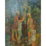 A large framed oil on canvas, group scene, signed and dated. H.123 W.103cm
