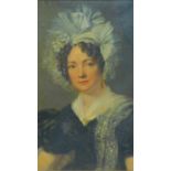 An early 19th century gilt framed oil portrait of Sarah Mair, inscription verso, on canvas. 69x80cm.