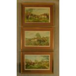 A set of 3 framed and glazed hunting prints. H.38 W.55cm