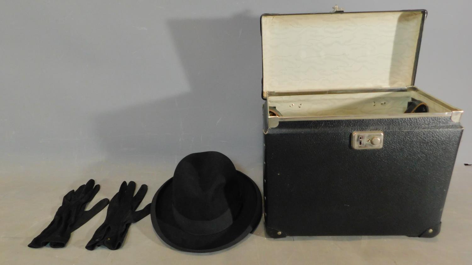 A small sized Homberg with gloves in its carrying case. H.30 W.35