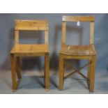 A pair of 20th century bent pine chairs, possible prototypes, dated 1980 in pencil. These are hand