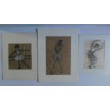 Three unframed charcoal sketches of ballerinas. 64x49cm.