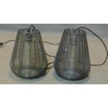 A pair of industrial style wire mesh ceiling light pendants, H.30 D.23cm