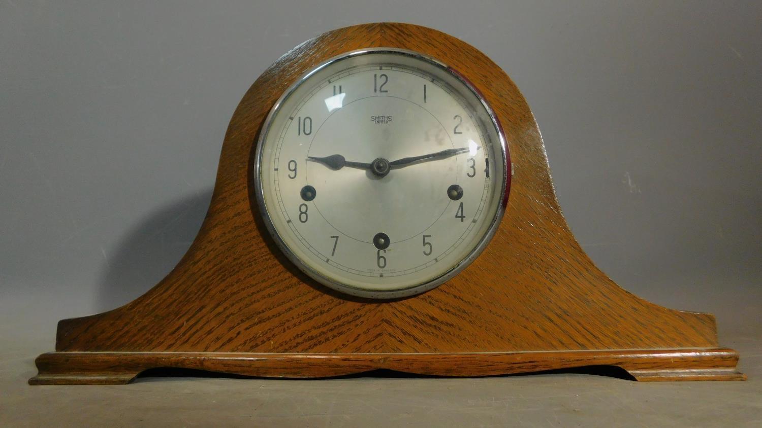 An oak cased Smiths Enfield mantel clock. H.43 W.23 D.12cm - Image 2 of 3