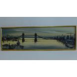 A framed oil on canvas, Thames, signed. 104x33cm.