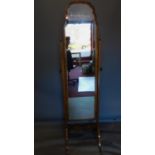 A Art Deco walnut framed cheval mirror. 160x40cm