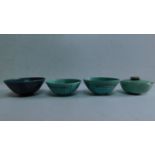 Three Chinese bowls and a lidded pot. 17x17cm.