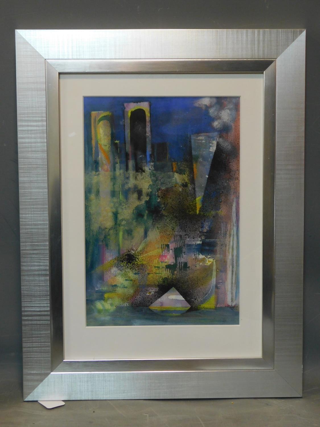 A mixed media study of a city, monogrammed AJK to lower right, in silvered frame, 43 x 29cm - Image 2 of 3