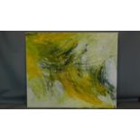 An abstract artwork on canvas by Sally-Anne Wall, monogrammed. 120x100cm.