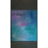 An abstract artwork on canvas by Sally-Anne Wall, monogrammed. 120x100cm.